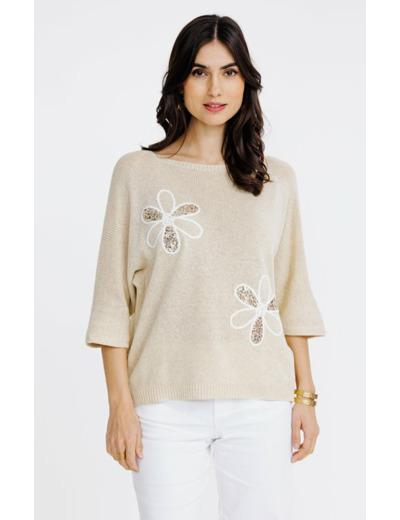 Pull avec patchs fleurs