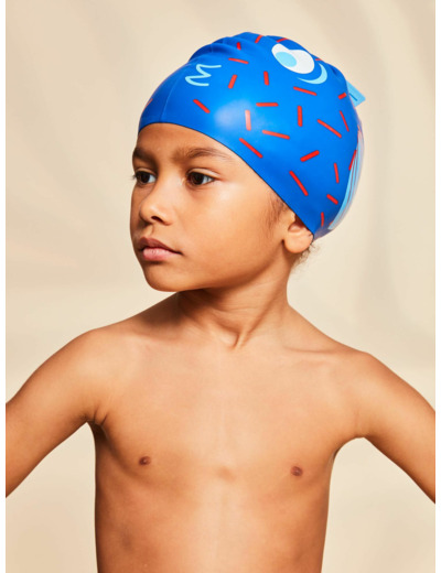Bonnet de piscine bleu encre poisson