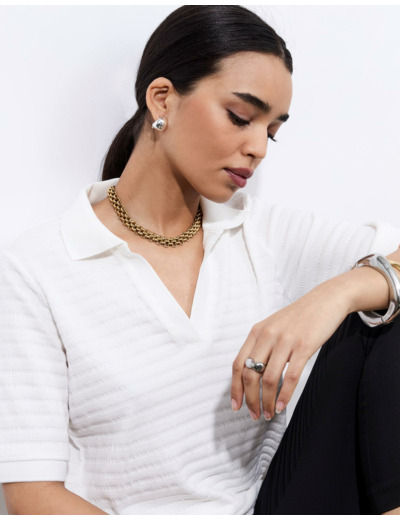 Top manches courtes en mélange coton uni BLANC Femme