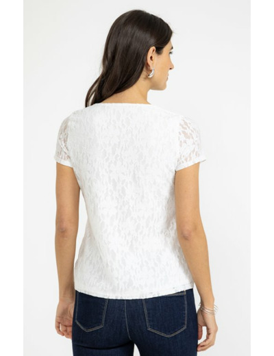 Tee-shirt uni dentelle manches courtes