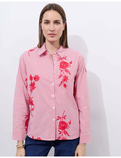 Chemisier manches longues rayé ROUGE Femme