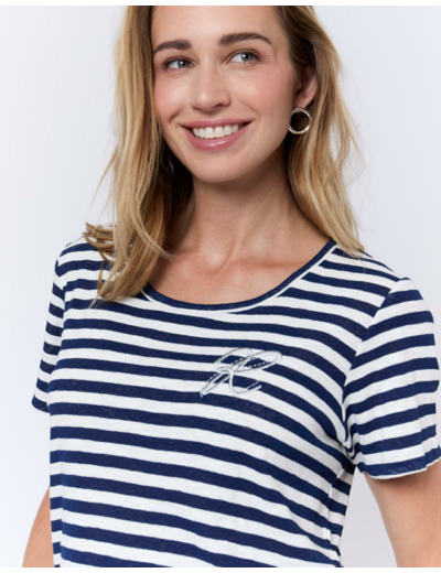 Tee-shirt marinière manches courtes en mélange coton rayé MARINE Femme