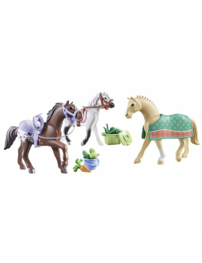 3 CHEVAUX MORGAN, QUARTER ET SHAGYA PLAYMOBIL HORSES OF WATERFALL 71356