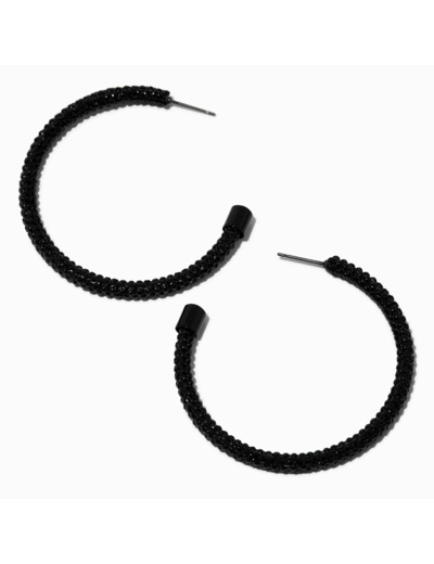 Créoles 50 mm strass pavé noir de jais