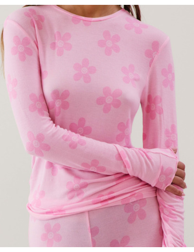 Top en jersey à motifs rose