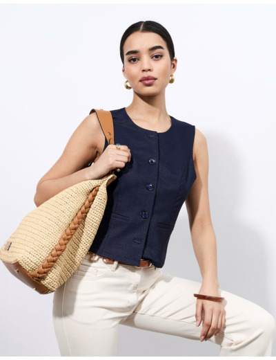 Pantalon long flare uni BEIGE Femme