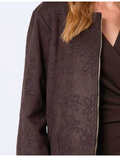 Blouson court jacquard MARRON Femme