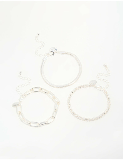 Silver Mixed Chains Bracelet 3-Pack