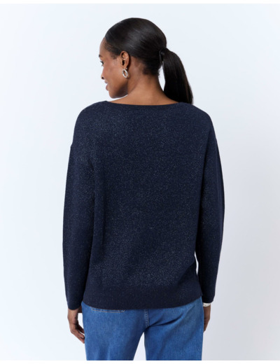 Pull épais en mélange coton bicolore MARINE Femme