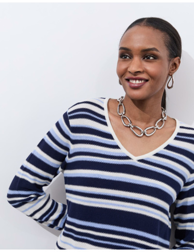 Pull fin rayé BLEU Femme