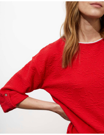Top manches 3/4 uni ROUGE Femme