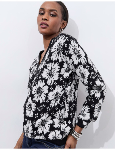 Pull fin jacquard NOIR Femme