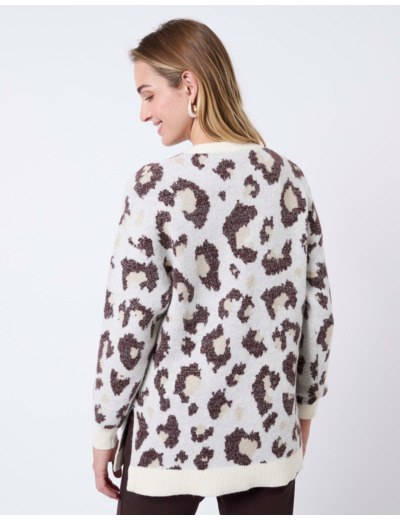 Pull épais mi-long à motifs ECRU Femme