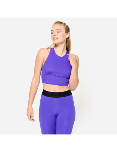 Débardeur de fitness crop-top moulant femme, violet