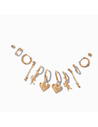 Boucles d’oreilles empilables cupidon couleur dorée - Lot de 6