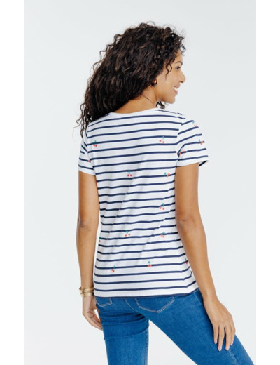 Tee-shirt rayé cerises à manches courtes