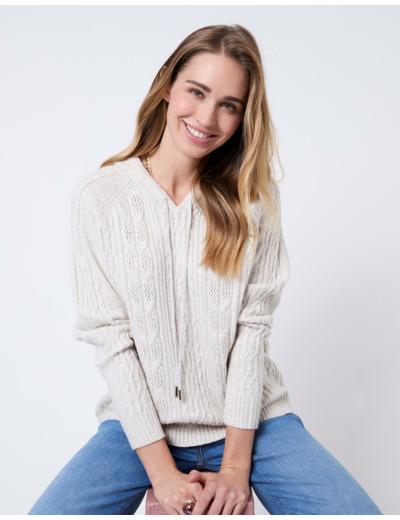 Pull épais en mélange laine uni BEIGE Femme