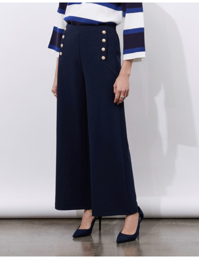 Pantalon 7/8 droit uni MARINE Femme