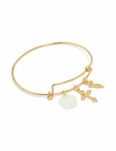 Gold Plated Cross & Flower Bangle