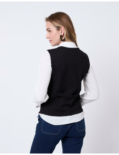 Gilet court rayé NOIR Femme
