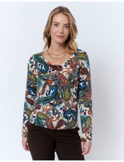 Pull fin en mélange cachemire imprimé MULTICOLORE Femme
