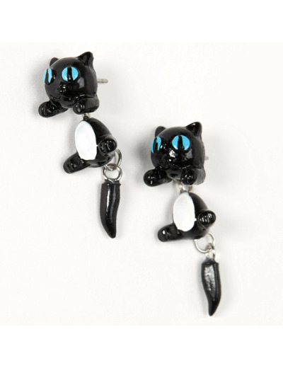 Boucles d'oreilles devant-derrière chat noir
