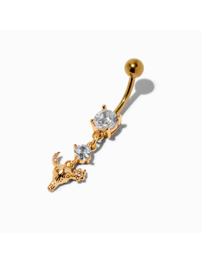 Piercing de nombril 1.6mm vache longhorn zircon cubique couleur dorée