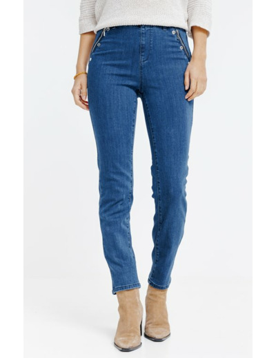Pantalon en denim détails snaps et zip