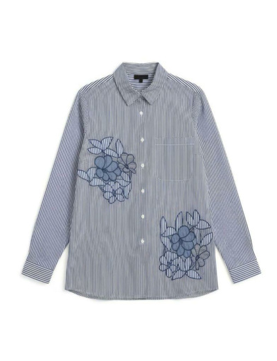 Chemisier manches longues rayé BLEU Femme