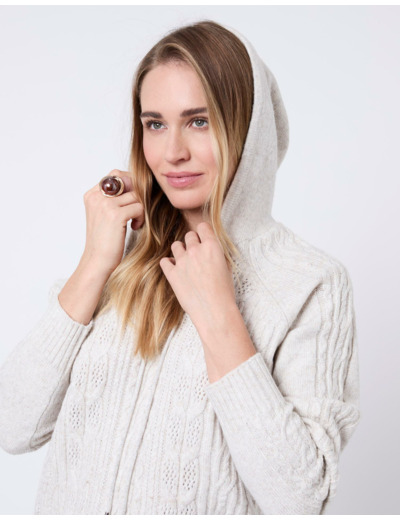 Pull épais en mélange laine uni BEIGE Femme
