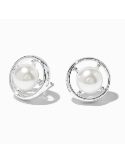 Clous d'oreilles boussole perles d'imitation couleur argentée