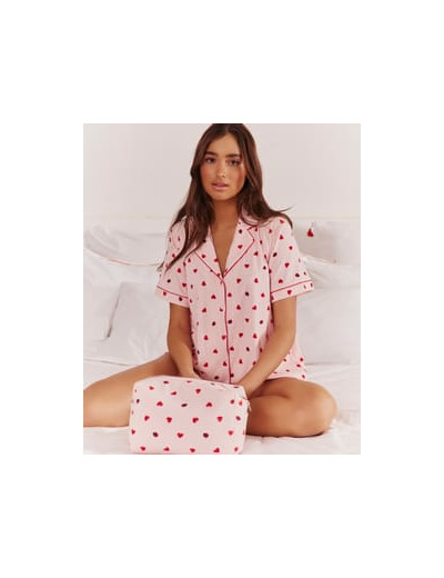 Trousse en jersey à motifs coeurs et coccinelles