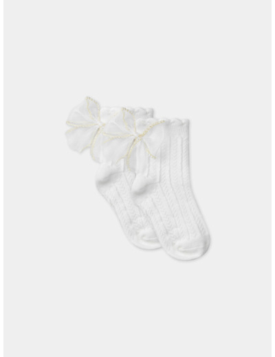 Chaussettes écrues avec noeud en tulle