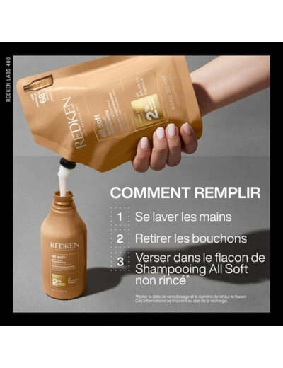 Shampooing hydratant pour cheveux secs et sensibilisés All Soft 300ml + recharge 500ml