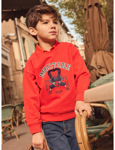 Sweat-shirt rouge à broderie lion Garçon