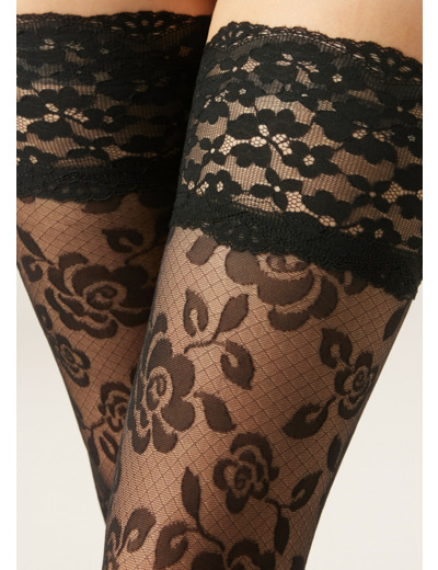 Bas autofixants voile à fleurs