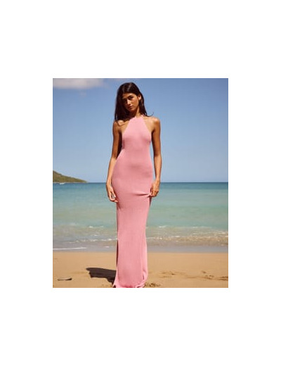 Robe longue dos nu en crochet et lurex brillant