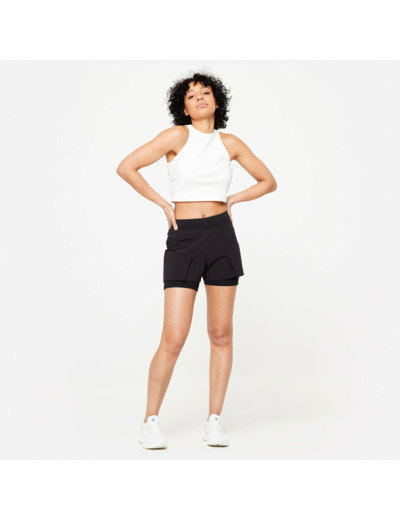 Short et sous short de Fitness Femme - 500 Noir 2 en 1