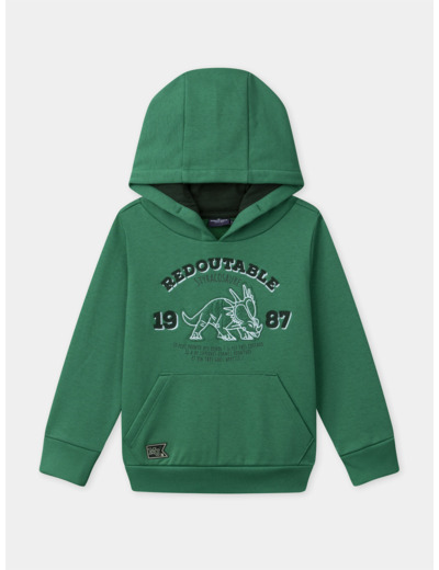 Sweat à capuche vert foncé avec patch dinosaure Garçon