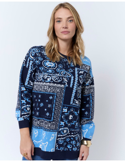 Tunique mi-long à motifs BLEU Femme