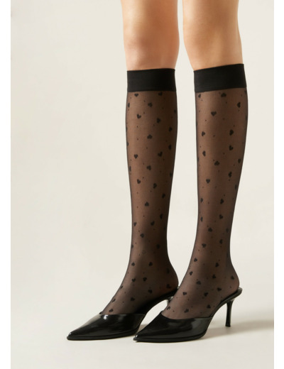 Chaussettes hautes à motifs cœurs et pois