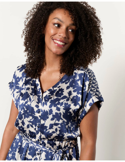 Robe longue imprimé à fleurs MARINE