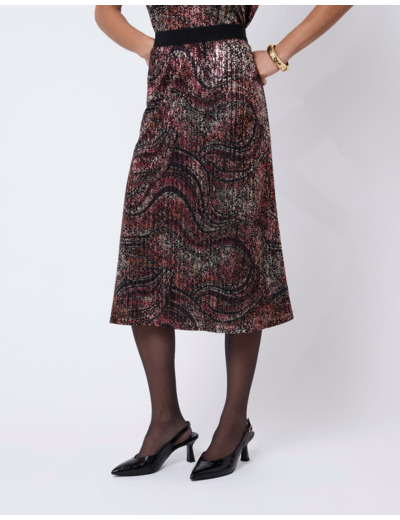 Jupe midi droite imprimée NOIR