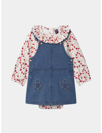 Ensemble body imprimé fleuri et chasuble en jean denim Bébé Fille