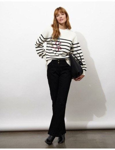 Pull épais rayé NOIR Femme