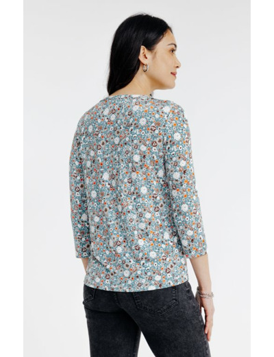 Tee-shirt col mao imprimé fleurs