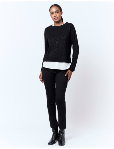 Top manches longues bi-matière bicolore NOIR Femme
