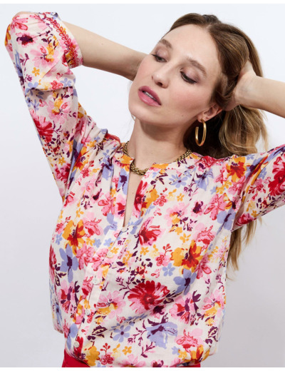 Blouse manches 3/4 imprimé à fleurs ROSE Femme