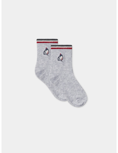 Chaussettes gris chiné brodées