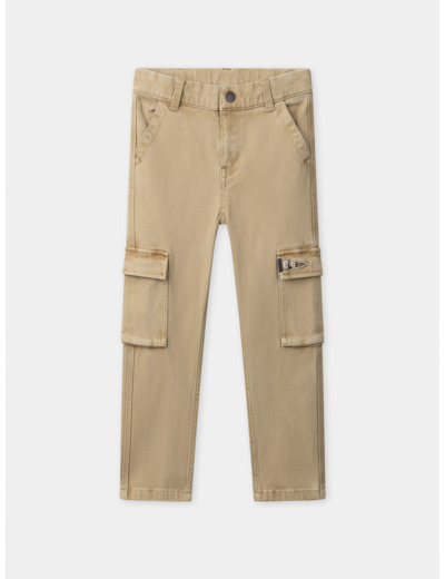 Pantalon cargo marron à poche brodée "Club" Garçon